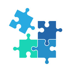 Fototapeta premium Puzzle icon. Teamwork symbol. Jigsaw puzzle. Tiling puzzle. Puzzles parts. Business success solution. Logo template for website, ui, app. Flat design. Vector illustration