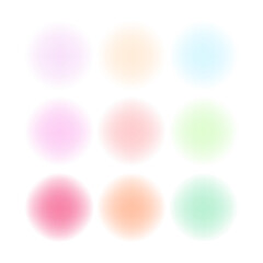 Vector colorful watercolor circle set. Blur. Round aura gradient, circle gradient shapes. Blurred gradient background templates. For brochure covers, flyers, branding booklets and other projects