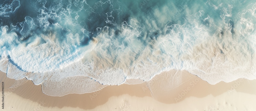 Poster shallow with sandy bottom and ocean ripple aerial view natural texture and background. copy space av