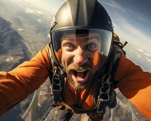 Capture a daring skydiver performing a high-speed stunt in extreme detail using macro photography