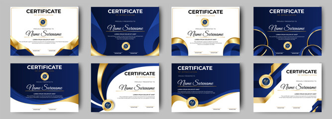 Certificates of completion template with luxury badge and modern line and shapes. Horizontal certificate For award, business, and education needs. Diploma vector template	