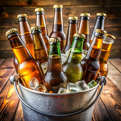 view of beer bottles in a bucket