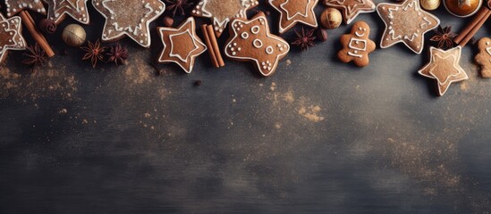 Christmas homemade gingerbread cookies with a copy space image - Powered by Adobe