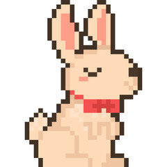 Obraz premium Pixel art cartoon rabbit character with red bow tie