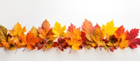 Obraz premium A copy space image showcasing a fall arrangement of leaves on a blank white backdrop