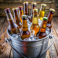 view of beer bottles in a bucket