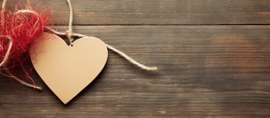 Heart shaped sticker delicately fastened with twine allowing for copy space in the image