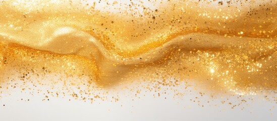 Obraz premium A white background adorned with a captivating gold glitter texture offering ample copy space for creative purposes