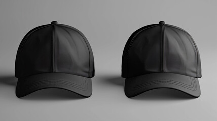 Pair of black cap mockup on gray background