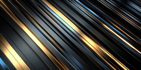 Regular black, gold and blue three-dimensional striped background, triangle/rectangle, black background, aspect ratio 2:1