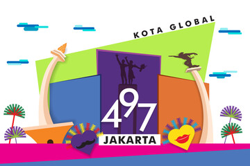 Vector illustration of Jakarta, the 497th anniversary of the global city icon