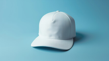 White baseball cap on blue background