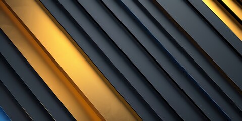 Obraz premium Regular black, gold and blue three-dimensional striped background, triangle/rectangle, black background, aspect ratio 2:1