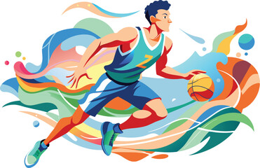 Basketball player, flat illustration, vector illustration.