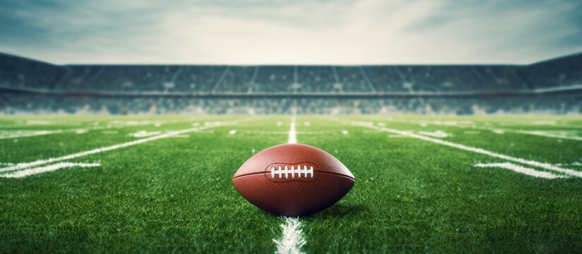 The copy space image shows the yard line on an American football field representing the excitement of the big game