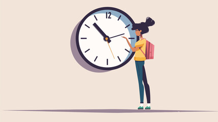 Woman changing time on big wall clock Cartoon Vector