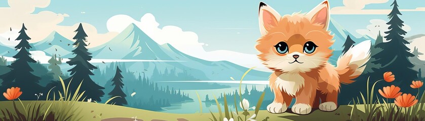 kitten flat design front view theme countryside animation complementary color scheme