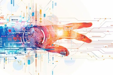 Obraz premium Robotic hand with digital connections, symbolizing the fusion of artificial intelligence and biometric data protection.