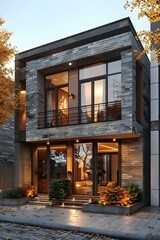 Modern Exterior Design of a Brick Townhouse With Large Windows