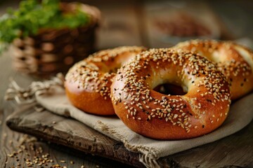 Bagels on plate top view on isolated white background - ai generative. Beautiful simple AI generated image in 4K, unique.