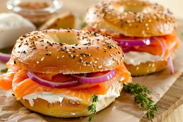 Bagels with sesame seeds, close-up. Beautiful simple AI generated image in 4K, unique.