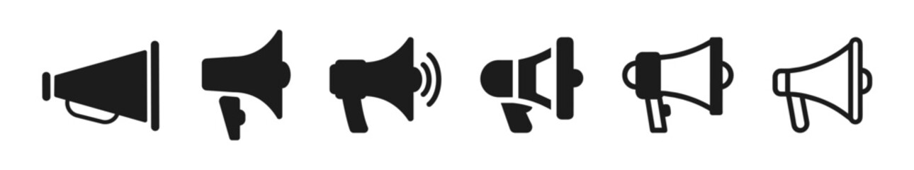 Megaphone icons set. Loudspeaker megaphone icon collection. Shout announce isolated on transparent background. Loud speaker public announcement