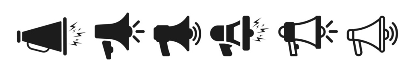 Megaphone icons set. Loudspeaker megaphone icon collection. Shout announce isolated on transparent background. Loud speaker public announcement