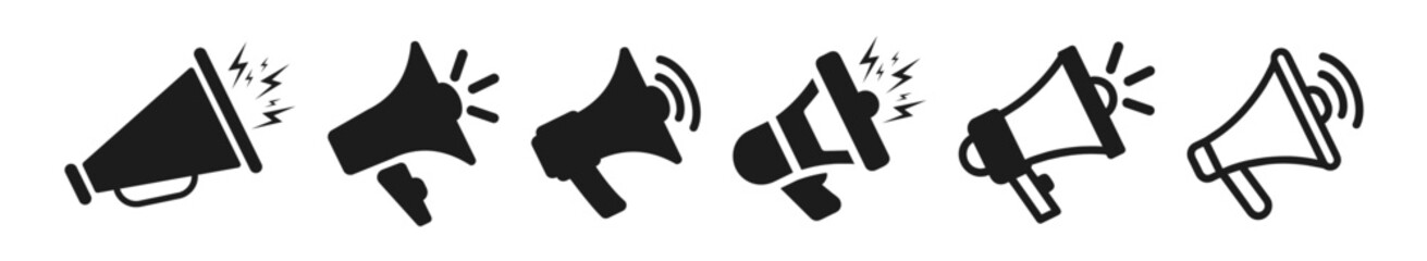 Megaphone icons set. Loudspeaker megaphone icon collection. Shout announce isolated on transparent background. Loud speaker public announcement