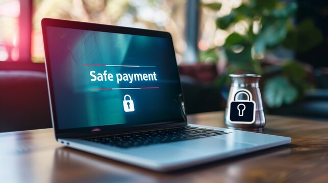 A secure online payment concept featuring a digital lock icon and a credit card, symbolizing safe and protected transactions over the internet.
