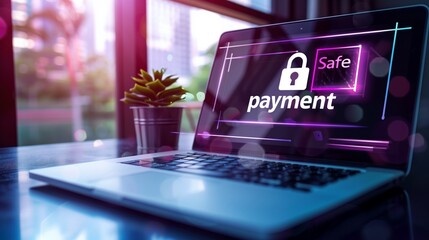 A secure online payment concept featuring a digital lock icon and a credit card, symbolizing safe and protected transactions over the internet.