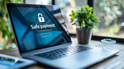 A secure online payment concept featuring a digital lock icon and a credit card, symbolizing safe and protected transactions over the internet.