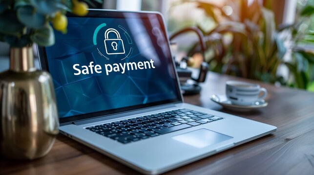 A secure online payment concept featuring a digital lock icon and a credit card, symbolizing safe and protected transactions over the internet.