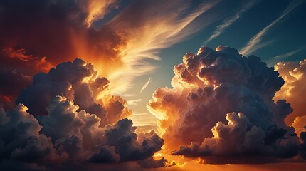 clouds are mostly white and puffy, with some orange