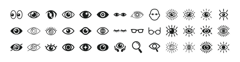 Icon set representing eyes, seeing, observation, etc.