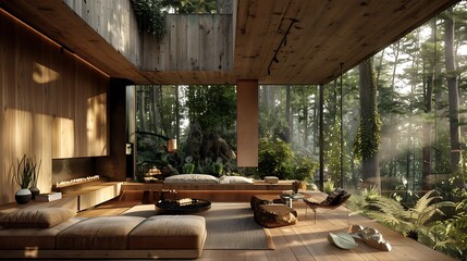 Immersed in Nature's Symphony: A High-Design Forest Oasis Where Tranquility Meets Modern Aesthetics, Capturing the Essence of Serenity and Elegance in Every Branch and Leaf.