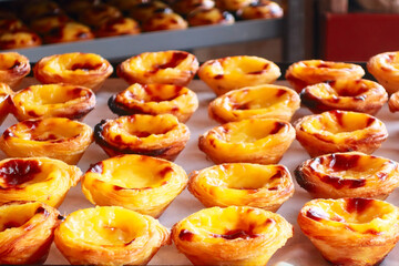 Egg tart, traditional Portuguese dessert, pastel de nata