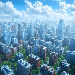 Fototapeta premium Cityscape of a modern city with skyscrapers and lush green trees