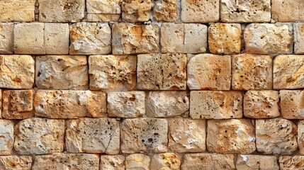  A tight shot of a stone wall, composed of irregularly shaped and sized blocks Dirt speckles dot the wall's peak, while the lower half remains untouched