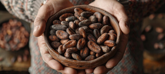 Rustic Bowl of Cacao Beans
