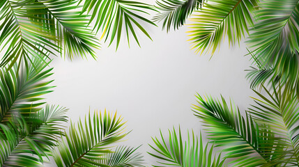 Green plam leaf frame isolated on white background, green leaf of palm tree isolated on white background
