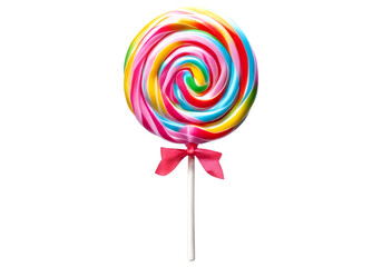 Colorful spiral lollipop with a pink ribbon isolate on transparent background, cutout, png