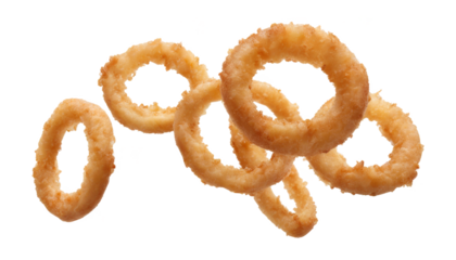 Crispy golden brown onion rings isolate on transparent background, cutout, png