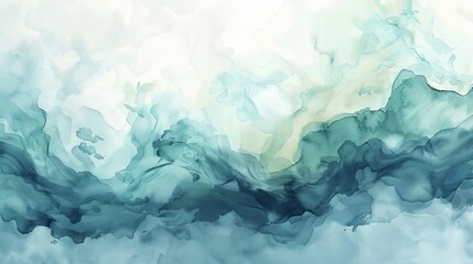 Abstract art with swirls of teal and blue paint on a white background.