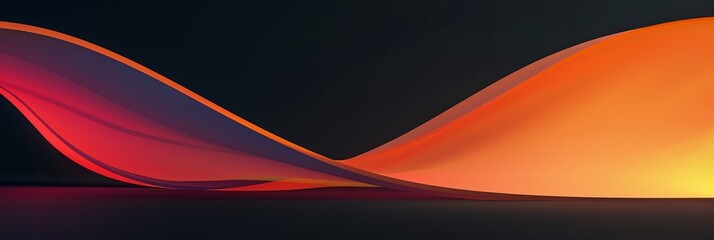 Fototapeta premium red, orange gradient, curved shape, black background, 3d render, simple shapes, in the style of simple, minimal, green light aspect ratio 3:1, for banner, landing page, website