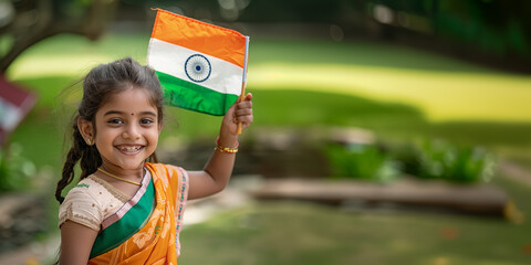 Smiling Girl with Indian Flag - Celebrating National Pride
