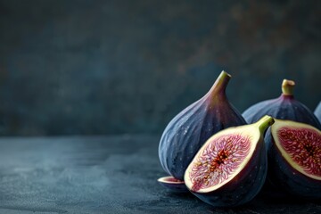 close-up fig fruits with leaf . Beautiful sweet fresh organic figs on a wooden background. . Beautiful simple AI generated image in 4K, unique.