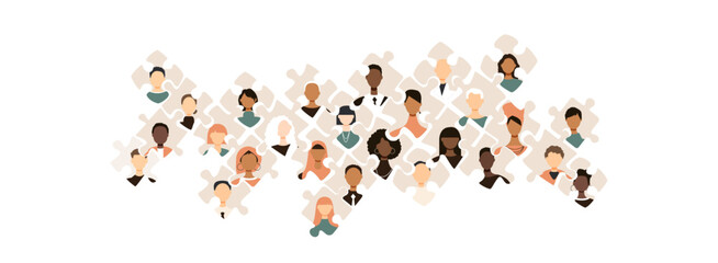 Different people in puzzles. Diversity concept.