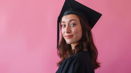 Banner with graduation message, minimal background, close-up, bright focus isolated on soft plain pastel solid background