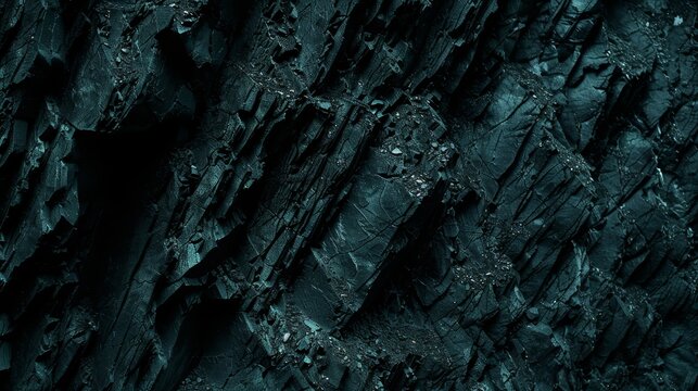  A tight shot of a rock formation with profoundly dark hues and dense rocks, framed against a deeply dark backdrop The upper right corner subtly blurs for added depth