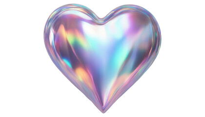 Shiny holographic heart icon with vibrant colors, perfect for love, romance, isolate on transparent background, cutout, png